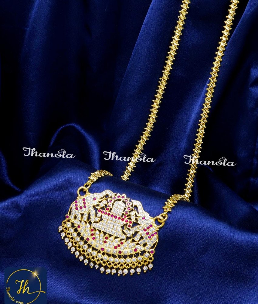 Impon Gajalakshmi Big Gold Pendant with Chain Design gajalakshmi gold dollar chain designs