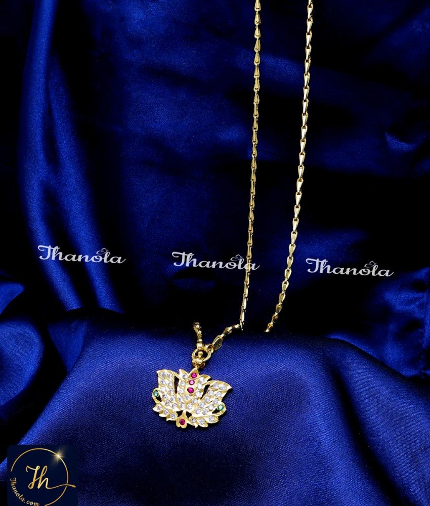 Attractive Impon Stone Lotus Dollar Chain Gold Model Pendant Chain for women