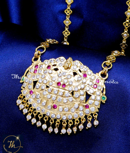 DLA1279 - 30 inch Traditional Impon Gajalakshmi Stone Pendant Chain