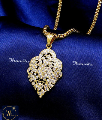 DLA1310 - Impon Gold Plated White Stone Pendant with Chain