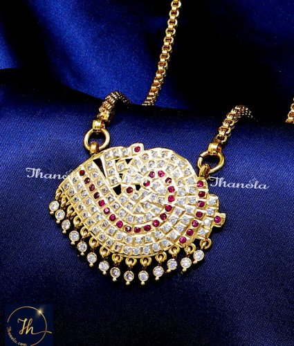DLA1311 - Impon Gold Plated Stone Sangu Pendant with Long Chain