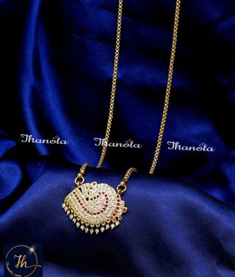 DLA1311 - Impon Gold Plated Stone Sangu Pendant with Long Chain
