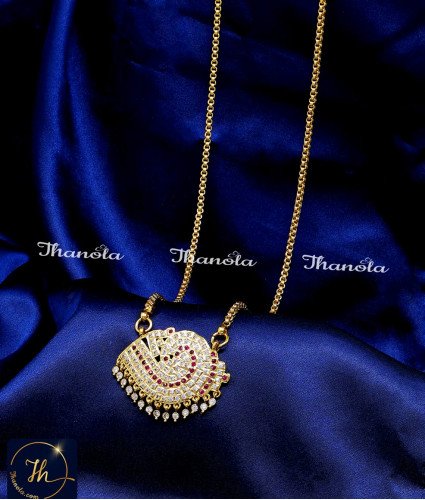 DLA1311 - Impon Gold Plated Stone Sangu Pendant with Long Chain