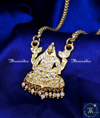 DLA1338 - Traditional Impon White Stone Lakshmi Pendant - Premium Gold Plated