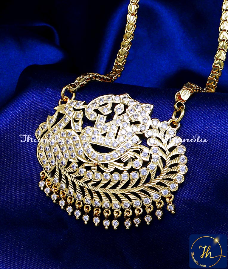 Five Metal Peacock Design Gold Plated Dollar Chain for Festivals 1 year guarantee impon jewellery pendant chain