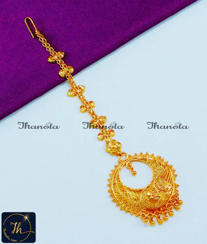 Traditional Nethichutti Gold Covering Maang Tikka Design maang tikka ka design