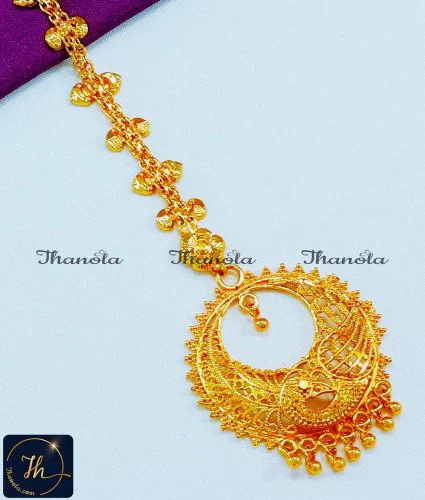Traditional Nethichutti Gold Covering Maang Tikka Design maang tikka ka design