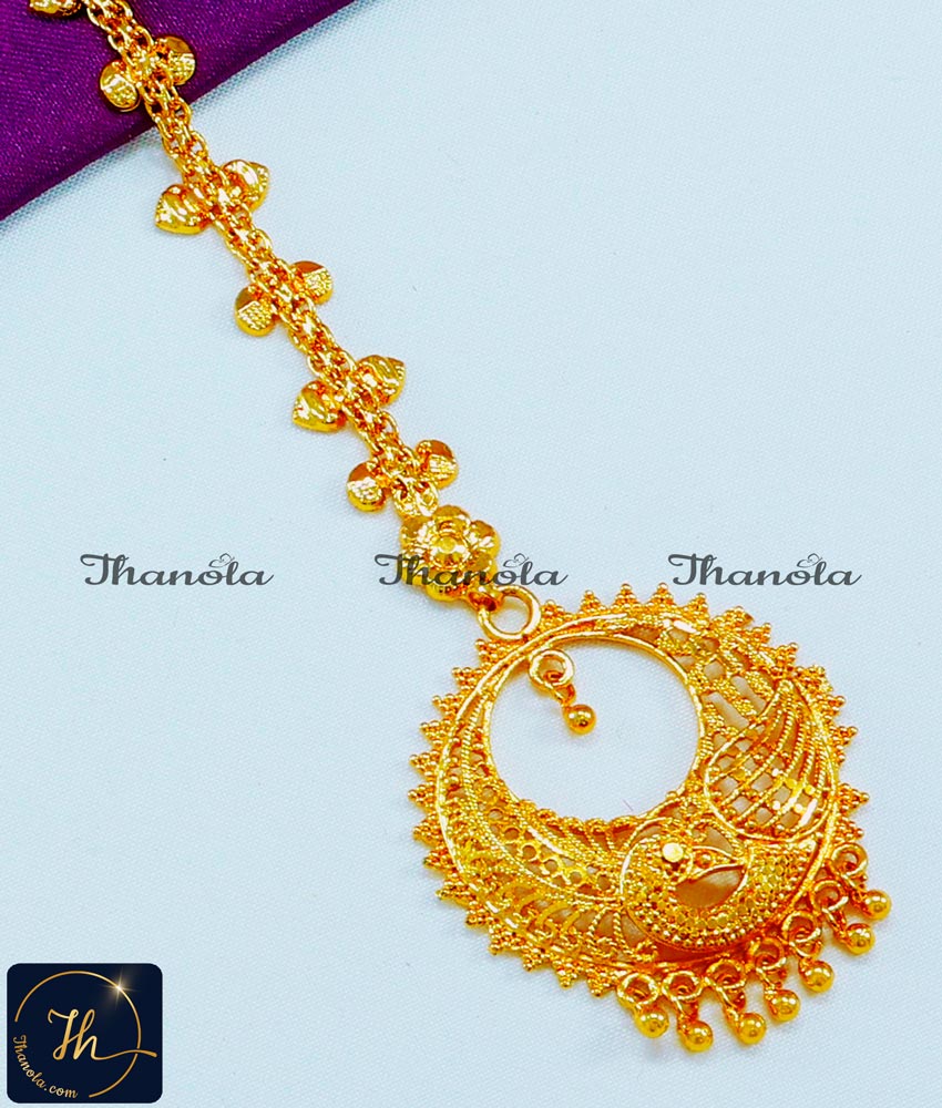 Traditional Nethichutti Gold Covering Maang Tikka Design maang tikka ka design
