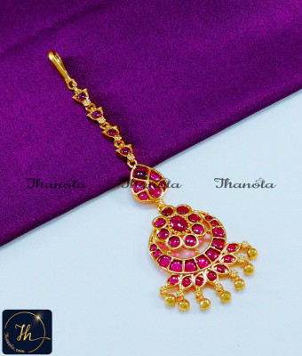 NCA1237 - Latest Ruby Kemp Stone Maang Tikka Temple Jewellery