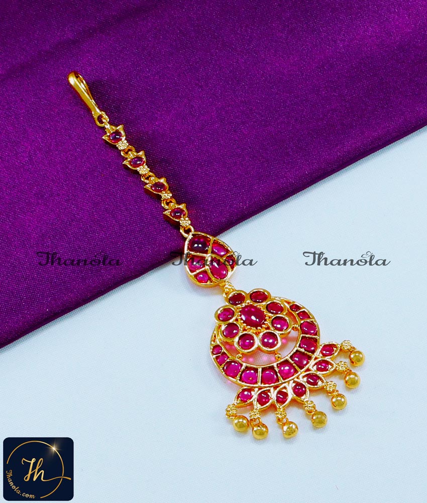Latest Ruby Kemp Stone Maang Tikka Temple Jewellery kundan maang tikka