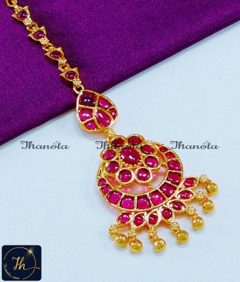 NCA1237 - Latest Ruby Kemp Stone Maang Tikka Temple Jewellery