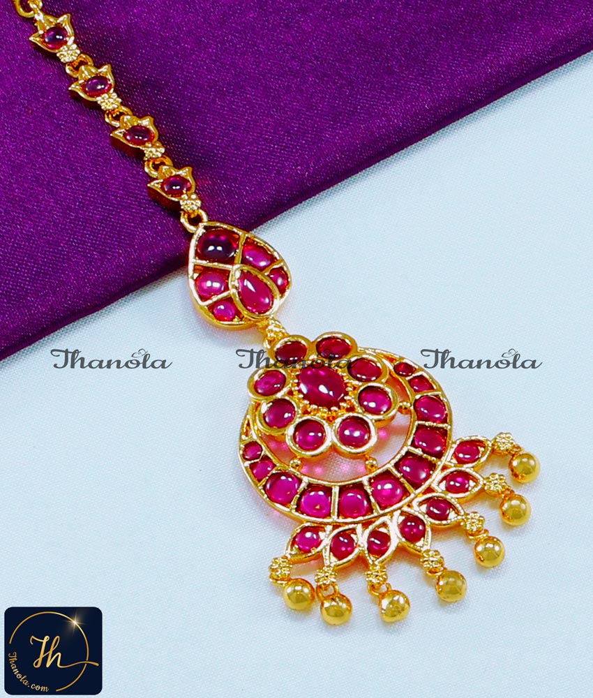 Latest Ruby Kemp Stone Maang Tikka Temple Jewellery kundan maang tikka