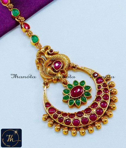 Chandbali Artificial Jewellery Kemp Nethi Chutti Gold kemp stone artificial jewellery antique nethi chutti gold