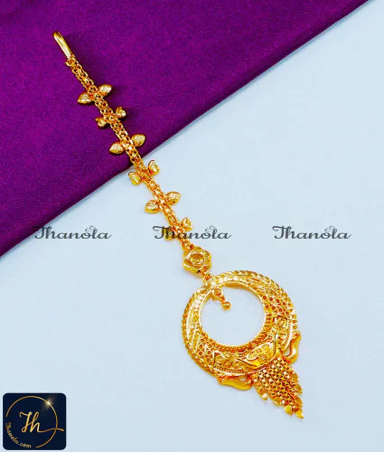 NCA1274 - Trendy Nethichutti Designs Chandbali Maang Tikka Gold