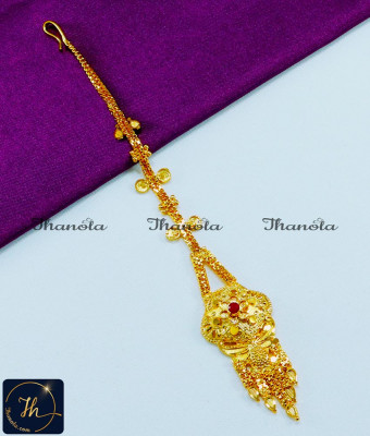 NCA1280 - 2 Gram Gold Plated Single Stone Maang Tikka Ka Design