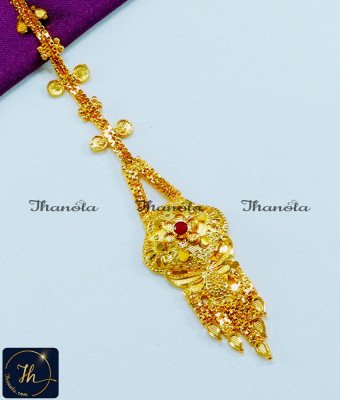 NCA1280 - 2 Gram Gold Plated Single Stone Maang Tikka Ka Design