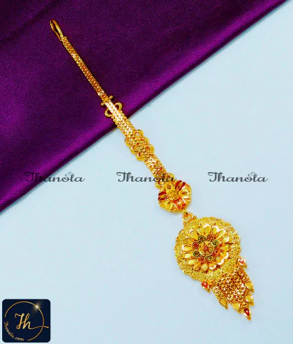 NCA1283 - Gold Design Papidi Billa 2 Gram Maang Tikka for Bride