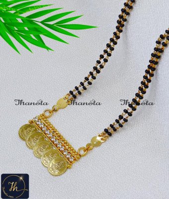 BBA1087 - Black Beads White Stone Pendant Mangalsutra Design