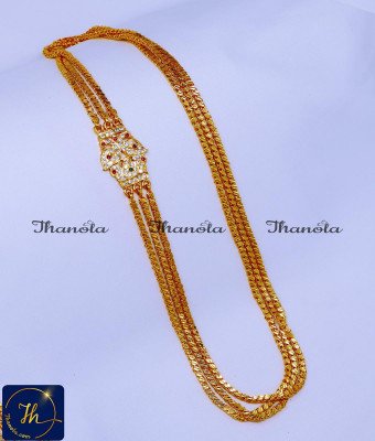 MCN1562 - Impon Gold Design Peacock 3 Line Mugappu Chain Design