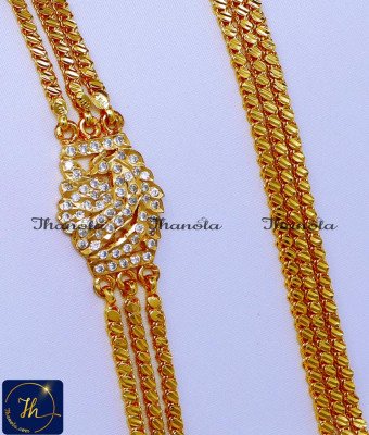 MCN1564 - Traditional Gold Design White Stone Impon Mugappu Chain