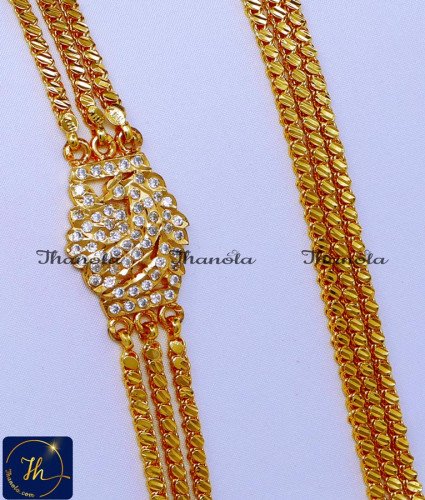 MCN1564 - Traditional Gold Design White Stone Impon Mugappu Chain