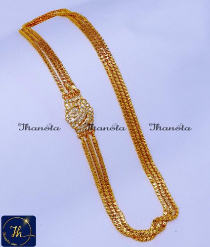 MCN1564 - Traditional Gold Design White Stone Impon Mugappu Chain