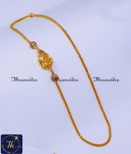 MCN1571 - New Model Stone Ball Lakshmi Mugappu Chain Gold