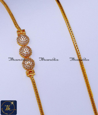 MCN1608 - White Stone Mugappu New Model Gold Thali Chain Designs