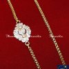 MCN1662 - 1 Gram Gold Plated White Stone Impon Mugappu Chain
