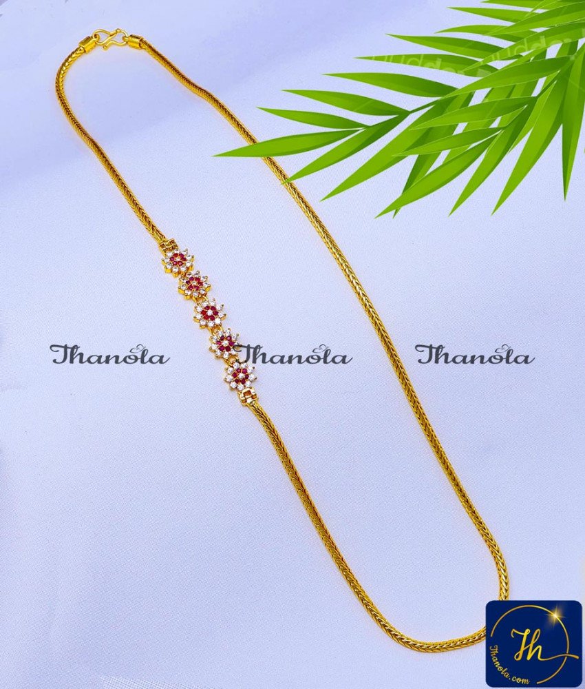 Flower Design Daily Wear Gold Plated Thali Chain Mugappu thali kodi mugappu chain