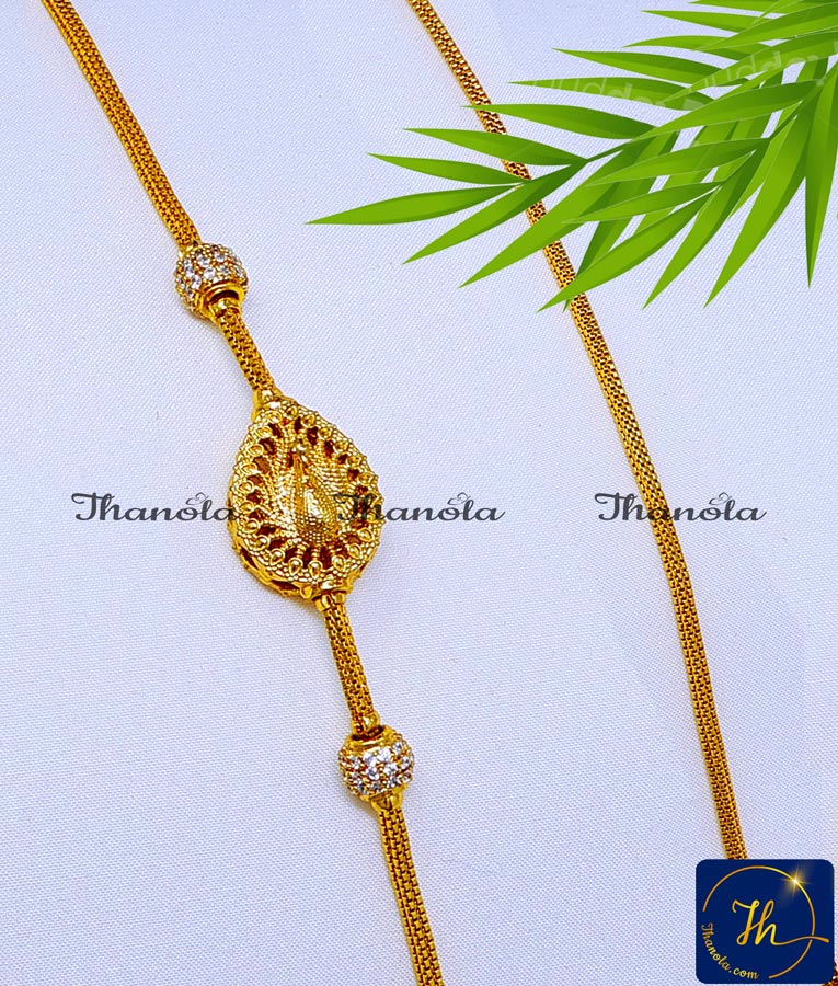 Trendy Peacock Model Stone Mugappu Chain Latest Designs gold peacock mugappu thali chain