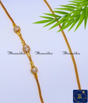 MCN1673 - Micro Gold Plated White Stone Ball Mugappu Chain Model