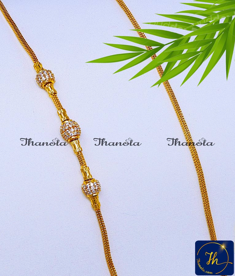 Micro Gold Plated White Stone Ball Mugappu Chain Model new model thali chain design