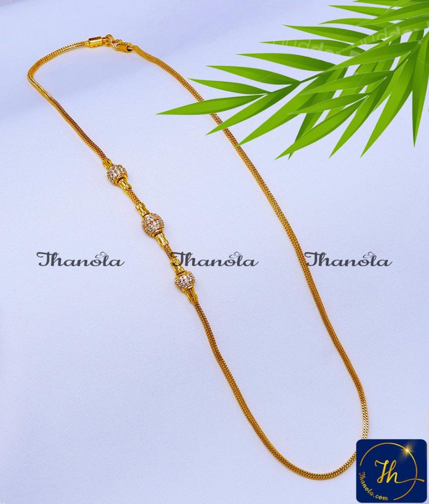 Micro Gold Plated White Stone Ball Mugappu Chain Model new model thali chain design