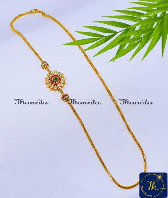 MCN1674 - 1 Gold Plated Flower Design Mugappu Thali Chain Online MCN1674 - 1 Gold Plated Flower Design Mugappu Thali Chain Online