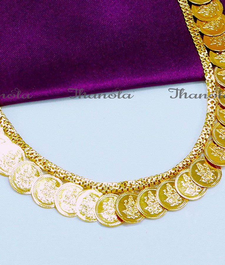 NLA0112 - Gold Plated Lakshmi Kasu Malai Plain Necklace Lakshmi Kasu Malai Plain Necklace