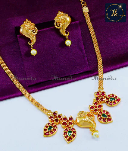 First Quality Kemp Stone Sangu Design Necklace Set wedding gold necklace designs, gold plated necklace, kemp necklace set, chidambaram gold covering, necklace designs new models, artificial necklace design, necklace design artificial, necklace set gold design, necklace set, stone necklace designs in gold