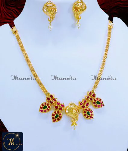 First Quality Kemp Stone Sangu Design Necklace Set wedding gold necklace designs, gold plated necklace, kemp necklace set, chidambaram gold covering, necklace designs new models, artificial necklace design, necklace design artificial, necklace set gold design, necklace set, stone necklace designs in gold