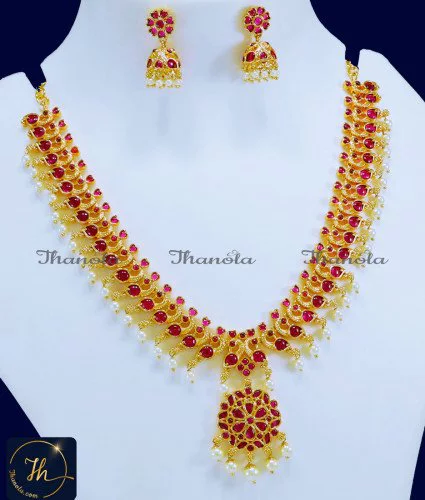 New Peacock Design Kemp Stone with Pearl Necklace Set wedding gold necklace designs, gold plated necklace, kemp necklace set, chidambaram gold covering, necklace designs new models, artificial necklace design, necklace design artificial, necklace set gold design, necklace set, stone necklace designs in gold