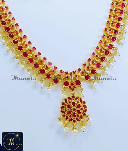New Peacock Design Kemp Stone with Pearl Necklace Set wedding gold necklace designs, gold plated necklace, kemp necklace set, chidambaram gold covering, necklace designs new models, artificial necklace design, necklace design artificial, necklace set gold design, necklace set, stone necklace designs in gold