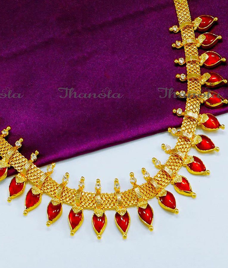 Latest Kerala Jewellery Red Palakka Nagapadam Necklace Red nagapadam necklace