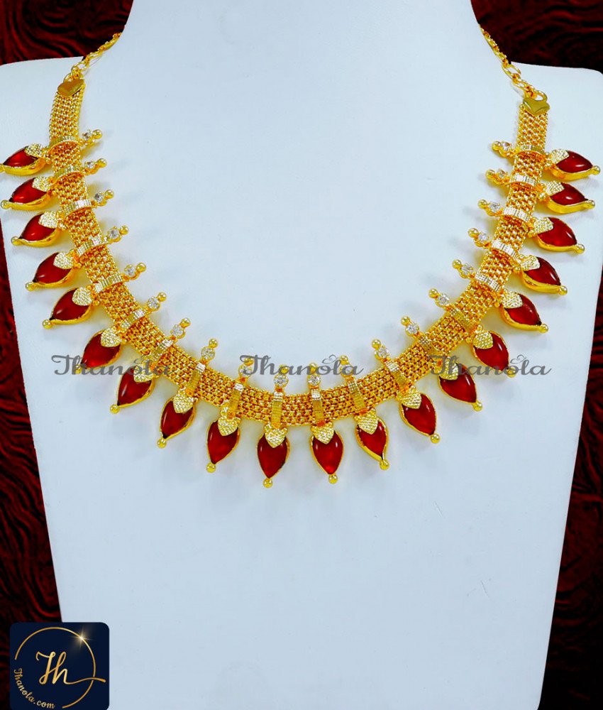 Latest Kerala Jewellery Red Palakka Nagapadam Necklace Red nagapadam necklace