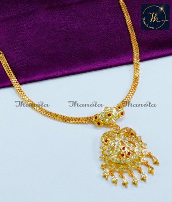 NLA0884 - South Indian Wedding White Stone Impon Attigai Necklace