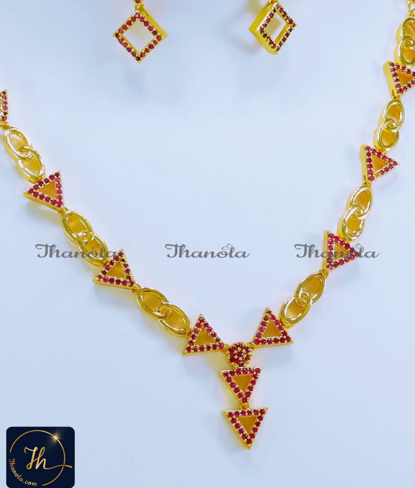 Elegant Ruby Necklace Earrings Set Gold Plated Jewelry new model simple ruby necklace designs