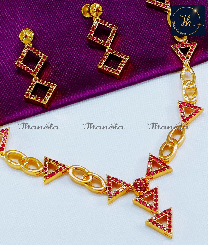 Elegant Ruby Necklace Earrings Set Gold Plated Jewelry new model simple ruby necklace designs