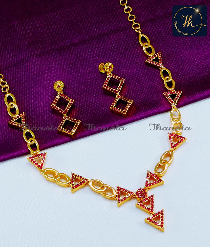 Elegant Ruby Necklace Earrings Set Gold Plated Jewelry new model simple ruby necklace designs