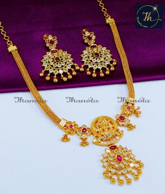 NLA0918 - New Model Uncut Diamond Stone Necklace Earring Set