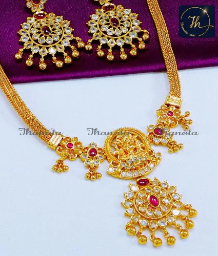 New Model Uncut Diamond Stone Necklace Earring Set new model simple ruby necklace designs