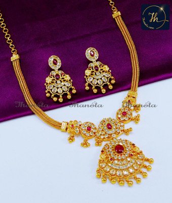 NLA0920 - Elegant Ruby White Indian Gold Necklace Set for Women