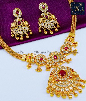 NLA0920 - Elegant Ruby White Indian Gold Necklace Set for Women